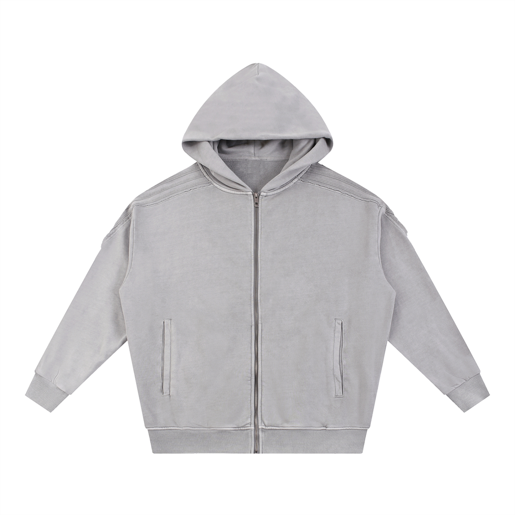 CRAY CRAY - Thick Snow Washed Distressed Zip Hoodie