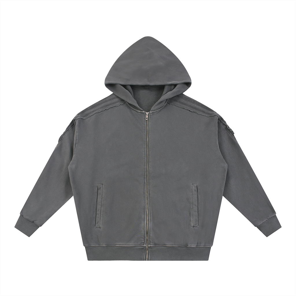 CRAY CRAY - Thick Snow Washed Distressed Zip Hoodie