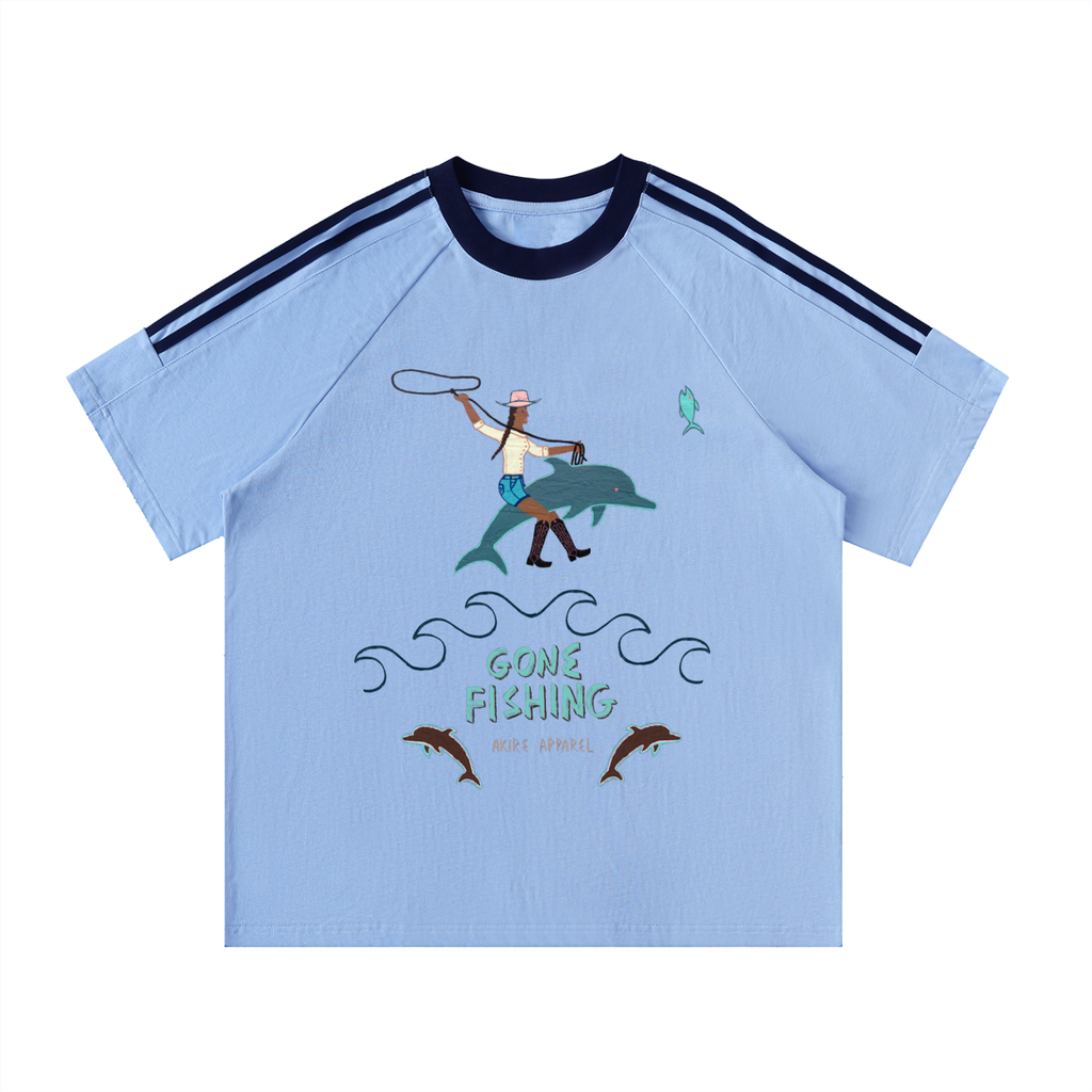 Gone Fishing - Contrast Stripe Crewneck