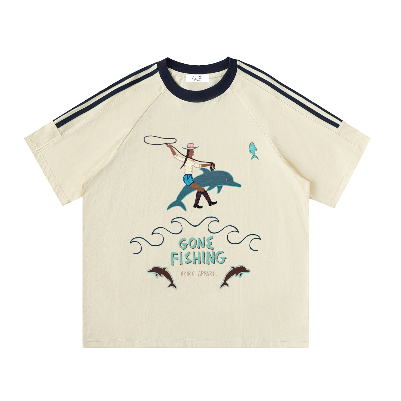 Gone Fishing - Contrast Stripe Crewneck