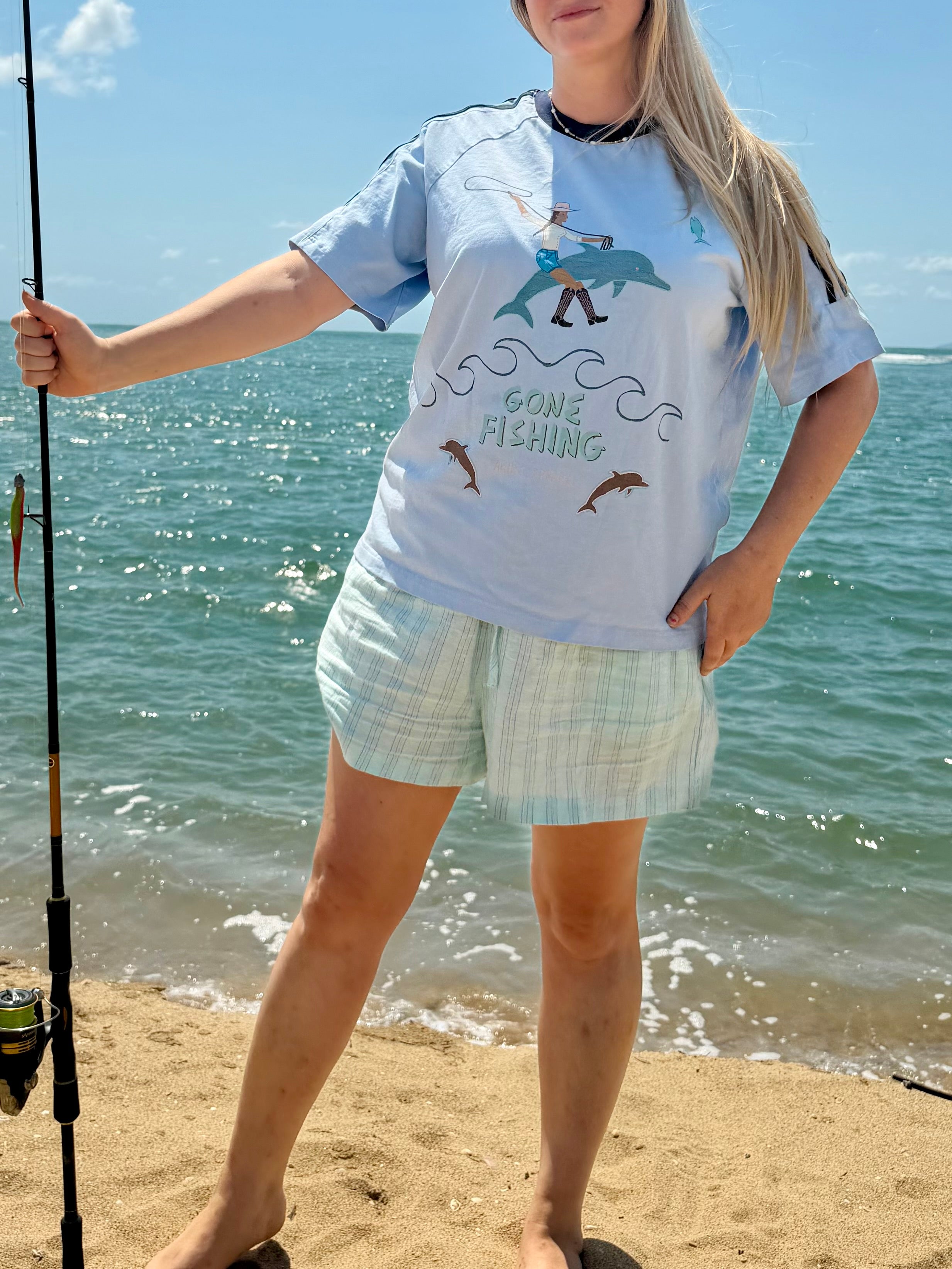 Gone Fishing - Contrast Stripe Crewneck