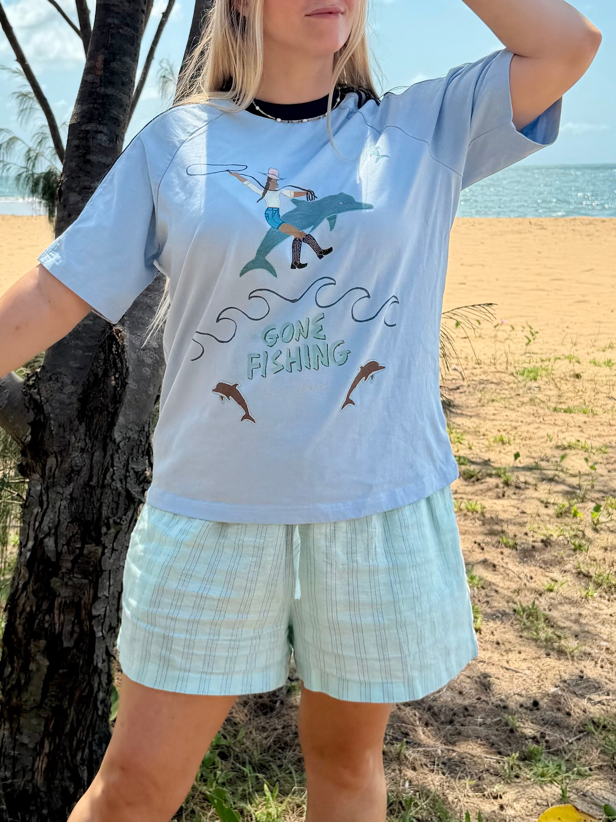 Gone Fishing - Contrast Stripe Crewneck