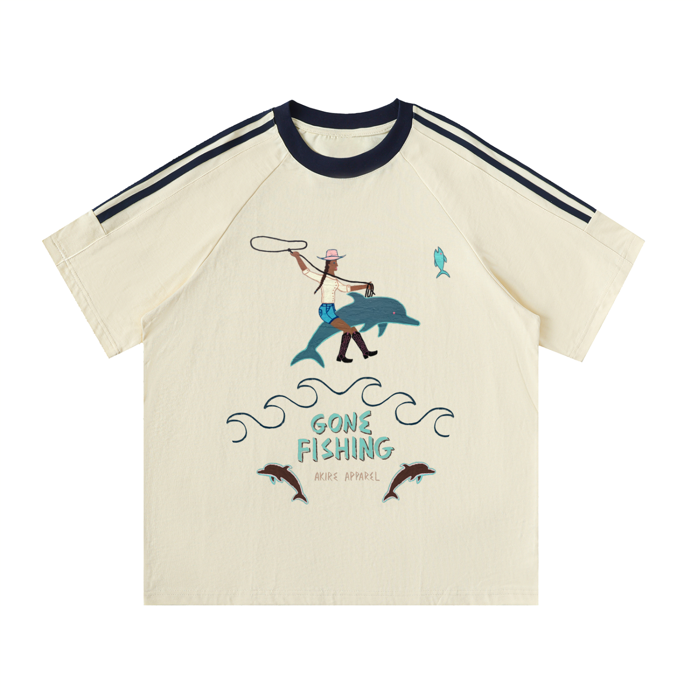 Gone Fishing - Contrast Stripe Crewneck