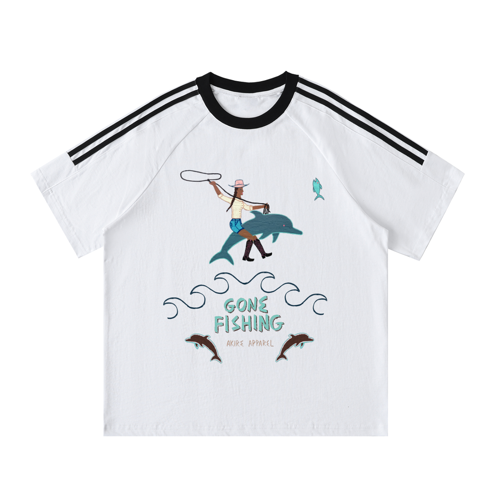 Gone Fishing - Contrast Stripe Crewneck